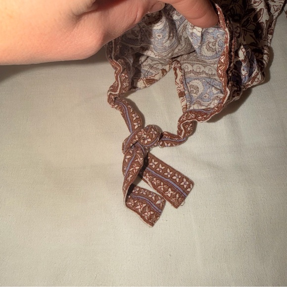 Rachel Zoe Brown Floral Square-Neck Boho Blouse with Lavender Trim - Picture 5 of 7